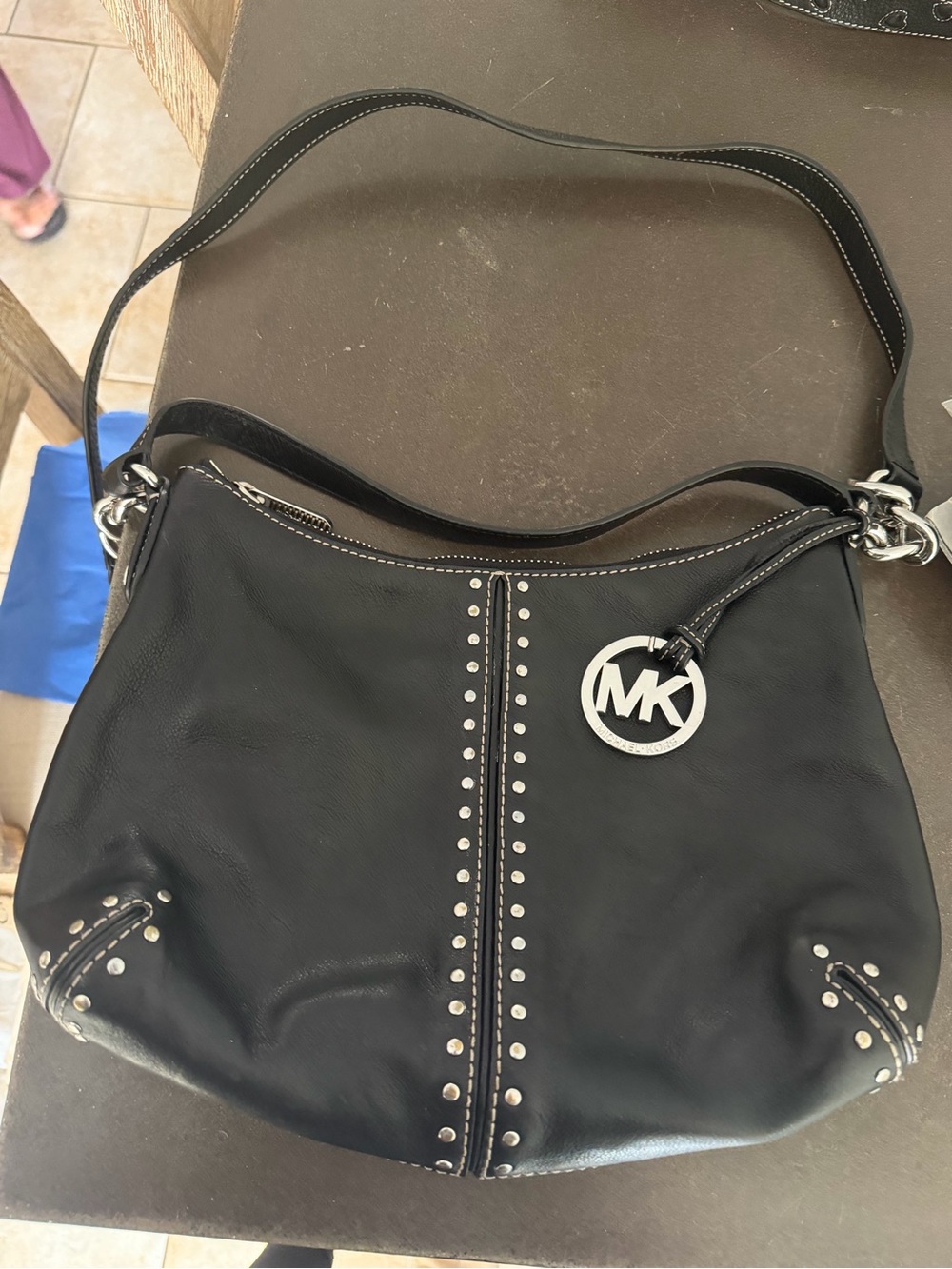 Michael Kors Black Leather Studded Hobo Shoulder Bag